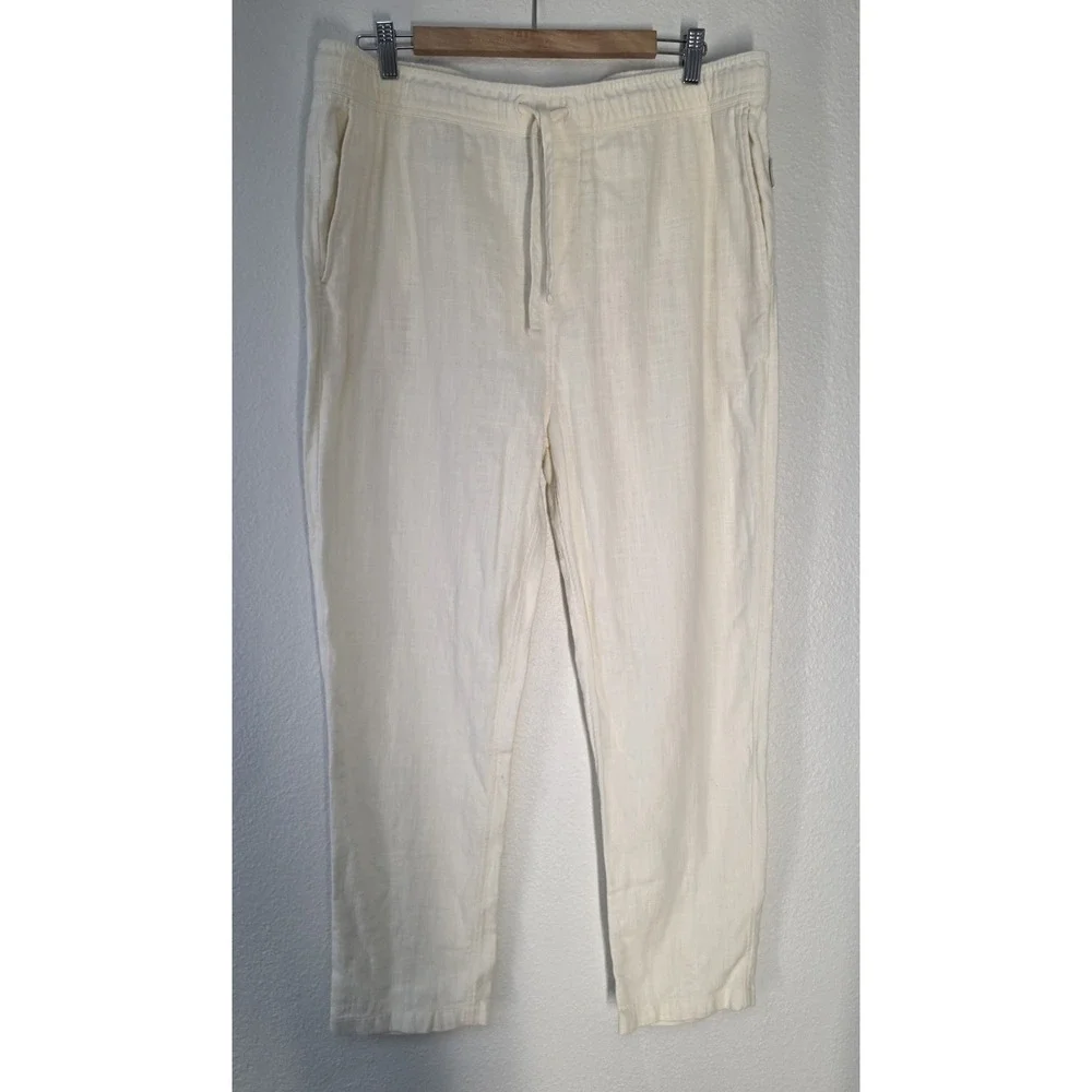 Onia Men's Pants XL Off-White Casual Cotton Linen Resort Trousers Slacks